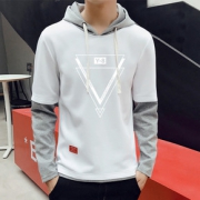 2019春夏卫衣男连帽韩版潮流学生假两件衣服 男装修身套头长袖T恤