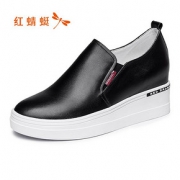 红蜻蜓女鞋春季真皮内增高小白鞋休闲高跟坡跟皮鞋乐福鞋女单鞋子