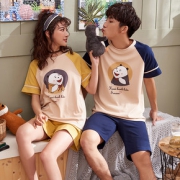 睡衣情侣套装夏季棉质男士睡衣可外穿薄款家居服睡衣女短袖套装