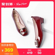 REEMOOR漆皮单鞋女2019新款春百搭粗跟鞋子平底晚晚婚鞋睿慕女鞋 369元
