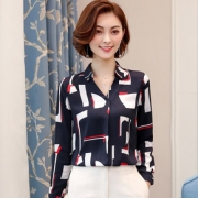 2019春装新款长袖雪纺衫女韩版V领雪纺套头衬衫女韩版打底衬衣
