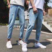 破洞牛仔裤男韩版潮流青少年修身裤 券后￥59