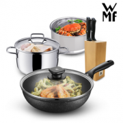 WMF 福腾宝 麦饭石色煎炒锅汤锅加蒸屉刀具三件套时尚先锋套装 113001 799元包邮（满减）