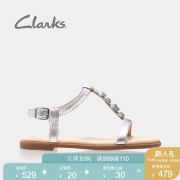 clarks其乐女鞋Bay Blossom休闲露趾水钻沙滩凉鞋女平底鞋夏外穿 479元