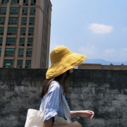 渔夫帽女夏韩版潮百搭日系文艺双面遮脸帽子出游大沿防晒帽遮阳帽
