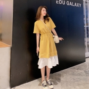 女抽绳收腰 修身显瘦 假两件连衣裙 59元包邮