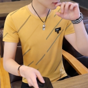 ￥8.9 夏季新款冰丝短袖t恤男士修身上衣丅桖打底衫半袖衣服潮流体恤男