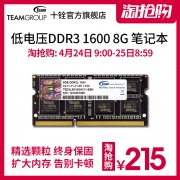 Team 十铨 DDR3L 1600 8GB 低压1.35V笔记本内存  券后219元