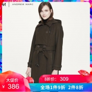 ANDREWMARC秋冬新款女士中长款修身连帽毛呢大衣呢子外套女 *3件 810.6元（合270.2元／件）