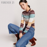 Forever21女装毛衣针织衫时尚休闲修身型短款金丝线条纹针织毛衣 45元