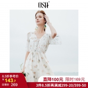 欧莎雪纺碎花V领露肩冷淡风收腰a字连衣裙女夏2018超仙仙女裙 169元