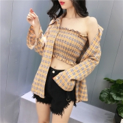 两件套 格子衬衫小众裹胸衬衣 券后￥49.9