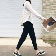 萝卜裤女春季小脚哈伦裤胖mm休闲宽松奶奶裤大码九分显瘦西装裤子