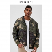 Forever21 外套男简约时尚宽松实用男士连帽迷彩长袖夹克外套男 112元