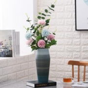 Hoatai Ceramic 华达泰陶瓷 手工陶瓷花瓶摆件 手彩孔绿大号+尤伽绿蒲公英套装