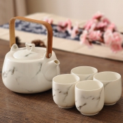 屋里屋外 中式大理石云纹茶壶套装 1壶4杯 83.9元包邮