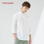 优衣库制造商，Maxwin 马威 男式七分袖纯色亚麻衬衫 多色