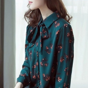 ￥39 芷娜 2019春装新款韩版蝴蝶结雪纺碎花衬衫女
