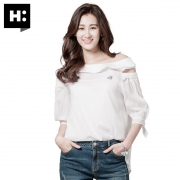 H:CONNECT 30122-120-701-76 女式绑带灯笼袖竖条纹衬衫