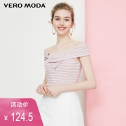 VERO MODA 318201503 女士一字领条纹蝴蝶结上衣