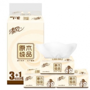清风 抽纸 原木纯品二层150抽*4包小规格(短幅) 抽取式 卫生纸巾  7.9元