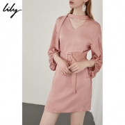 18日0点：Lily 118359C7930 女士收腰系带灯笼袖连衣裙 199元