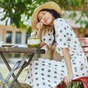 限尺码：茵曼 女士纯棉短袖连衣裙