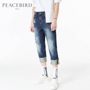 PEACEBIRD 太平鸟 B2HA63165 男士破洞七分牛仔裤
