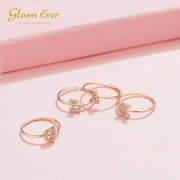 明星潮牌 英国 Glam Ever 镶钻英文字母玫瑰金开口戒指
