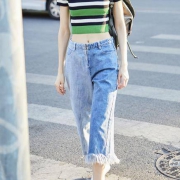 苏宁极物 女式拼接九分阔腿牛仔裤