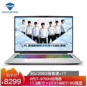 MACHENIKE 机械师 T90 17.3英寸游戏本（i7-9750、8GB、256GB+1TB、GTX1660Ti、72％、RGB） 8199元