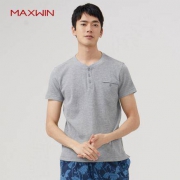 MAXWIN马威 19172171002 男 亨利领华夫格休闲T恤