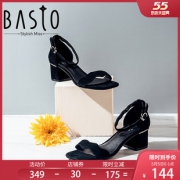 5日0点：BASTO 百思图 RNU03BL8 女士专柜同款一字带粗跟凉鞋174.5元包邮