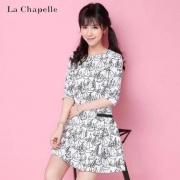 限尺码：拉夏贝尔 女士印花混色连衣裙