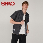 SPAO夏季新款男式时尚简约纯色方领短袖衬衫SPYW824H14