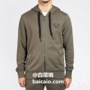 2.1折！限L码，True Religion 真实信仰 男士纯棉法兰绒连帽卫衣 Prime会员免费直邮含税