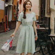新低价：INMAN茵曼 1882102046 女士方领连衣裙