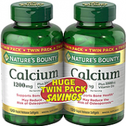 120粒x2瓶，Nature's Bounty自然之宝 Calcium 维生素D3钙片 1200mg