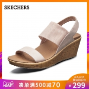 Skechers 斯凯奇 女鞋原木色坡跟鞋 简约休闲布凉鞋  券后269元