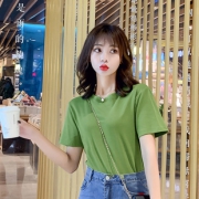 超火网红百搭纯棉抹茶绿圆领上衣