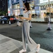 女高腰冰丝阔腿直筒裤