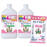 PRIMEDAY特价，Lion 狮王 KIREI KIREI 儿童泡沫洗手液 柑橘香 800ml×2瓶+便携装湿巾 10片