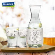 Glasslock 小绵羊卡通玻璃冷水壶+水杯套装 带盖 1000ml*1+420ml*2