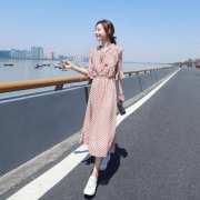 Anyshion安尼纯 女士波点雪纺连衣裙