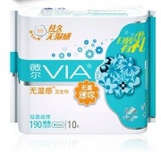 ￥2 维达VIA/薇尔 棉柔超薄迷你190mm10片无翼卫生巾