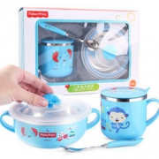 Fisher-Price 费雪 婴儿不锈钢碗带盖水杯勺子套装组合 350+270ML 蓝色 94元