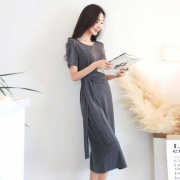 韩都衣舍 女士中长款系带连衣裙