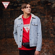 GUESS男士翻毛领短款牛仔棉夹克-X74XN1R0LF0