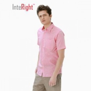 INTERIGHT麻棉混纺男士休闲短袖衬衫珊瑚红