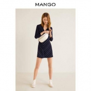 MANGO 41083727 女士修身V领长袖连衣裙